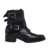 Bota Cano Baixo Feminina Couro Legitimo Coturno Estilo Biker