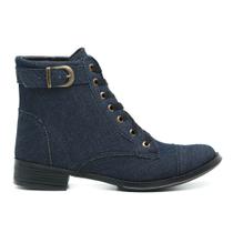 Bota Cano Baixo Lona Jeans Fivela Feminino Lançamento Inverno 24