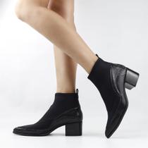 Bota Cano Baixo Lycra Couro