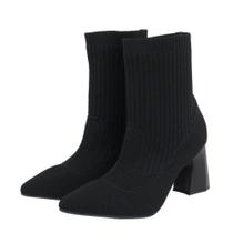 Bota Cano Baixo Salto Grosso Meia Preta