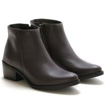 Bota Cano Curto Amanda Block Casual com Zíper Salto Quadrado e Bico Redondo