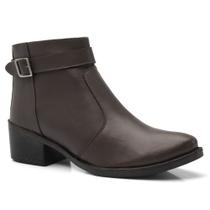 Bota Cano Curto Amanda Block com Zíper Fivela Lateral e Salto Quadrado