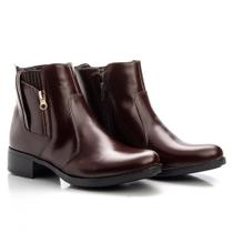 Bota Cano Curto Amanda Block de Couro com Elastico e Ziper Salto Baixo