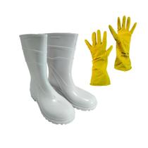 Bota Cano Curto Branca Nº 40 + Luva de Látex Média Kalipso