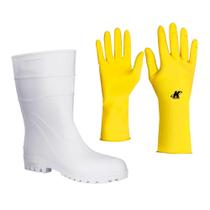 Bota Cano Curto Branca Nº 43 + Luva de Látex Média Kalipso