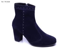 Bota Cano Curto Camurça Marinho Com Zíper