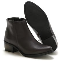 Bota Cano Curto com Zíper, Salto Quadrado e Bico Redondo Conforto Premium