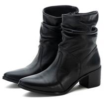 Bota Cano Curto Couro Feminino Zíper Lateral Moda Casual Costura Reforçada Estilo Conforto