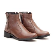 Bota Cano Curto Couro Feminino Zíper Moda Urbano Resistente Confortável Salto Baixo Bota Cano Curto Couro Feminino Zíper Moda Urbano Resistente Confortável Salto Baixo