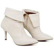 Bota Cano Curto Dobrado Salto Fino Médio Napa Off White