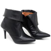 Bota Cano Curto Dobrado Salto Fino Médio Napa Preto Ella's