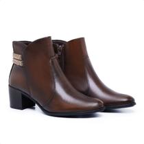 Bota Cano Curto femina Couro Cafe Mod 1207