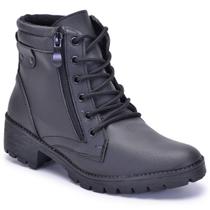 Bota Cano Curto Feminina, Bico Redondo com Ziper Lateral