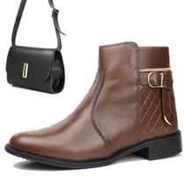 Bota Cano Curto Feminina Coturno Bolsa Transversal Inverno