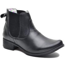 Bota cano curto feminina couro legitimo cor Preto
