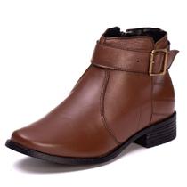 Bota Cano Curto Feminina Em Couro