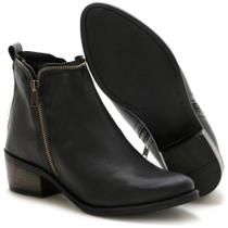 Bota Cano Curto Feminina Preta Salto Baixo Bico Redondo com Zíper Confortável Bota Cano Curto Feminina Preta Salto Baixo Bico Redondo com Zíper Confortável