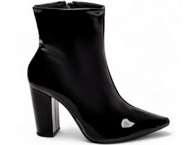 Bota Cano Curto Feminina Salto Alto Grosso Brilho Prata Preto Torricella