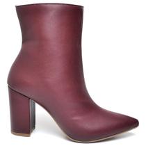 Bota Cano Curto Feminina Salto Grosso Médio Napa Marsala