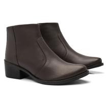 Bota Cano Curto Hfast Shoes Com Salto Quadrado Bico Redondo E Costura Reforçada