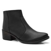 Bota Cano Curto Lisa Básica Casual Amanda Block com Zíper e Salto Quadrado