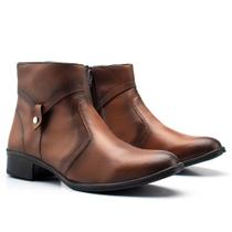 Bota Cano Curto Moda Casual Feminino com Recortes Costura Reforçada Zíper Lateral