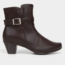 Bota Cano Curto Mooncity Salto Grosso Baixo Fivela Feminina