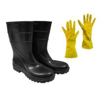 Bota Cano Curto Preta Nº 41 + Luva de Látex Média Kalipso