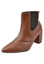 Bota Cano Curto Rosa Chic Calçados Bico Fino Salto Alto Elástico Calce Fácil Feminino Caramelo