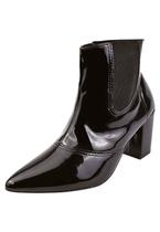 Bota Cano Curto Rosa Chic Calçados Bico Fino Salto Alto Elástico Calce Fácil Feminino Preto