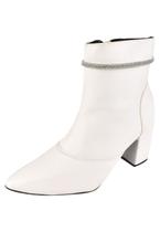 Bota Cano Curto Rosa Chic Calçados Bico Fino Salto Alto Zíper Brilho Strass Feminino Branco