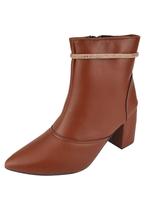 Bota Cano Curto Rosa Chic Calçados Bico Fino Salto Alto Zíper Brilho Strass Feminino Caramelo