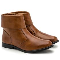 Bota Cano Curto Rosa do Nilo Sola Baixa Bico Redondo Costura Aparente