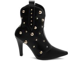 Bota Cano Curto Salto Alto Stiletto 9cm Bico Fino Feminina com Ziper e Apliques