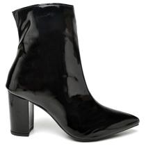 Bota Cano Curto Salto Grosso Médio Verniz Preto Ella's