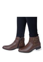 Bota Cano Curto Ziper Lateral em Couro Tamarindo