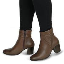 Bota Cano Curto Zíper Lateral em Couro Tamarindo