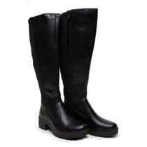 Bota Cano Longo Feminina Panturrilha Grossa Plus Size com Elástico Confortável Preta