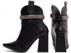 Bota Cano Médio Bico Fino Salto Alto Grosso Bloco Feminina 12 cm Preta Torricella Bota Cano Médio Bico Fino Salto Alto Grosso Bloco Feminina 12 cm Preta Torricella