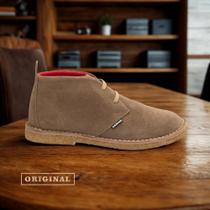 Bota cano médio Camping couro camurça masculina feminina sola borracha crepe