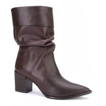 Bota Cano Médio Couro Slouchy Salto Bloco Bico Fino Lia Line Bota Cano Médio Couro Slouchy Salto Bloco Bico Fino Lia Line