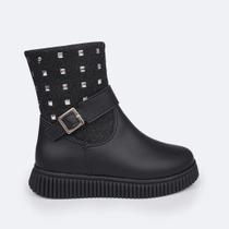 Bota Cano Médio Infantil Pampili Candy Glitter e Tachas Preta