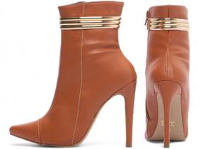 Bota Cano Médio Salto Alto Fino Stiletto Bico Fino Feminina 12 cm Caramelo Torricella