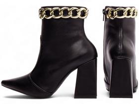 Bota Cano Médio Salto Alto Grosso Bloco Bico Fino Feminina 12 cm Preta Torricella