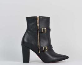 Bota Cano Médio Salto Bloco 10cm Sola Vermelha Couro Preto CBK