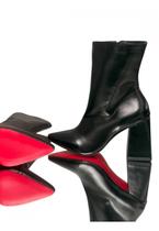 Bota Cano Médio salto bloco Preto Elegance Sola Vermelha Bota Cano Médio salto bloco Preto Elegance Sola Vermelha