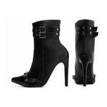 Bota Cano Médio Salto Super Alto 12 cm Preta Sexy Elegante Bico Fino Luxo Feminina