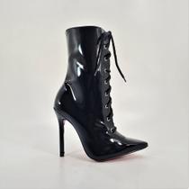 Bota Cano Médio Salto Verniz Preto Theodora Numeração Especial 1480747