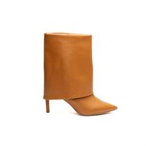 Bota Capa Branca Cano Médio Baixo Salto Alto Fino Ankle Boot Bico Fino