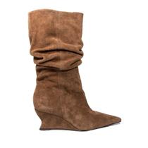 Bota Carrano Slouchy Anabela Slim Couro Suede Marrom Brownie